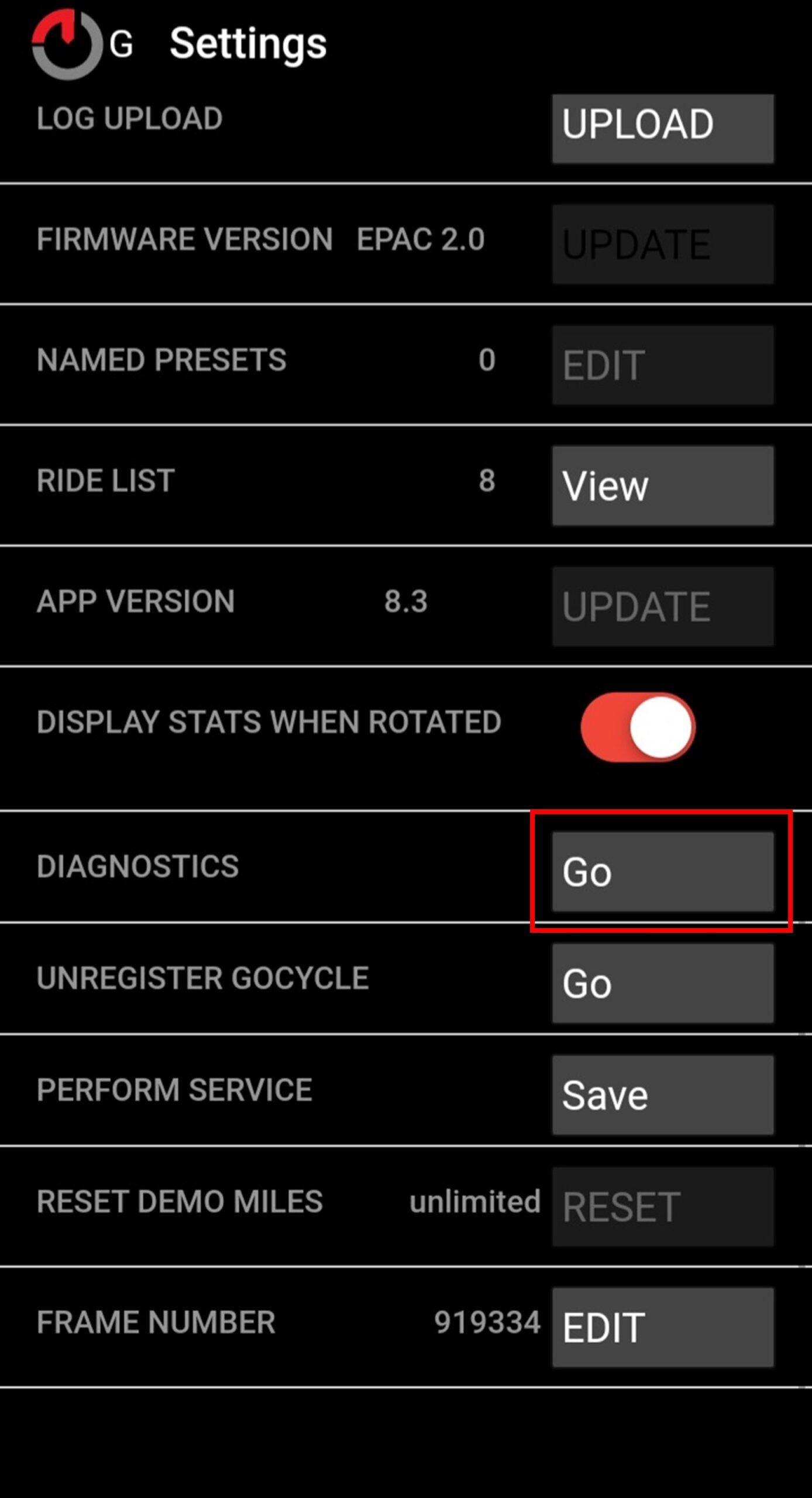 Captura de pantalla como tutorial de la aplicación móvil de Gocycle para explicar cómo calibrar el sensor Hall - G4, G4i y G4i+
