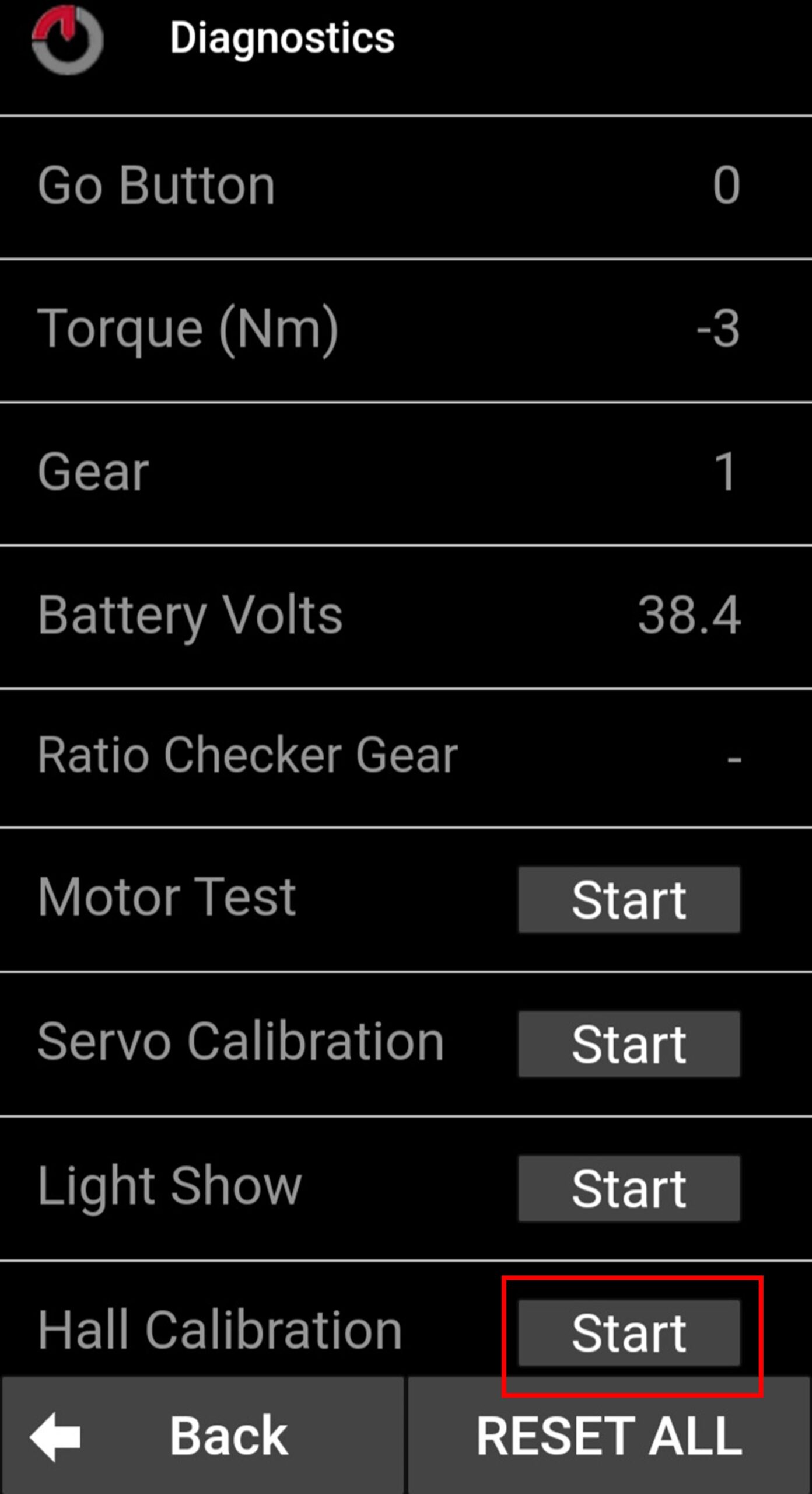 Captura de pantalla de la aplicación móvil de Gocycle tipo tutorial  para explicar cómo se calibra el sensor Hall en los modelos G4, G4i y G4i+