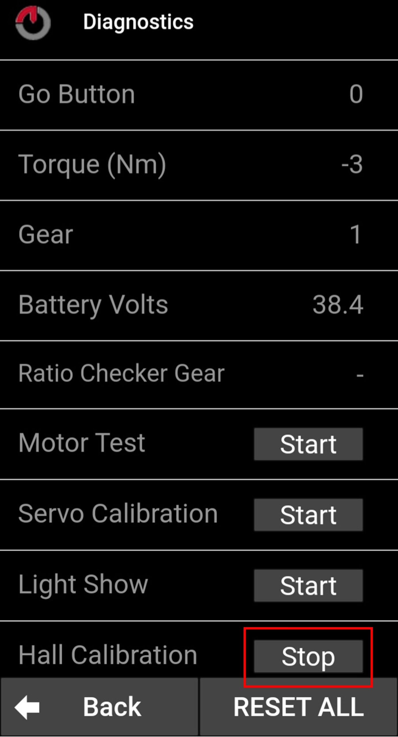 Captura de pantalla de la aplicación móvil de Gocycle donde aparece uno de los pasos que hay que seguir para calibrar el sensor Hall en modelos G4, G4i y G4i+