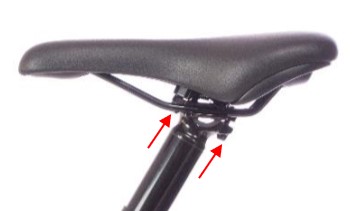 Detalle del sillín de Gocycle con flechas dibujadas para dar indicaciones sobre el ajuste del ángulo