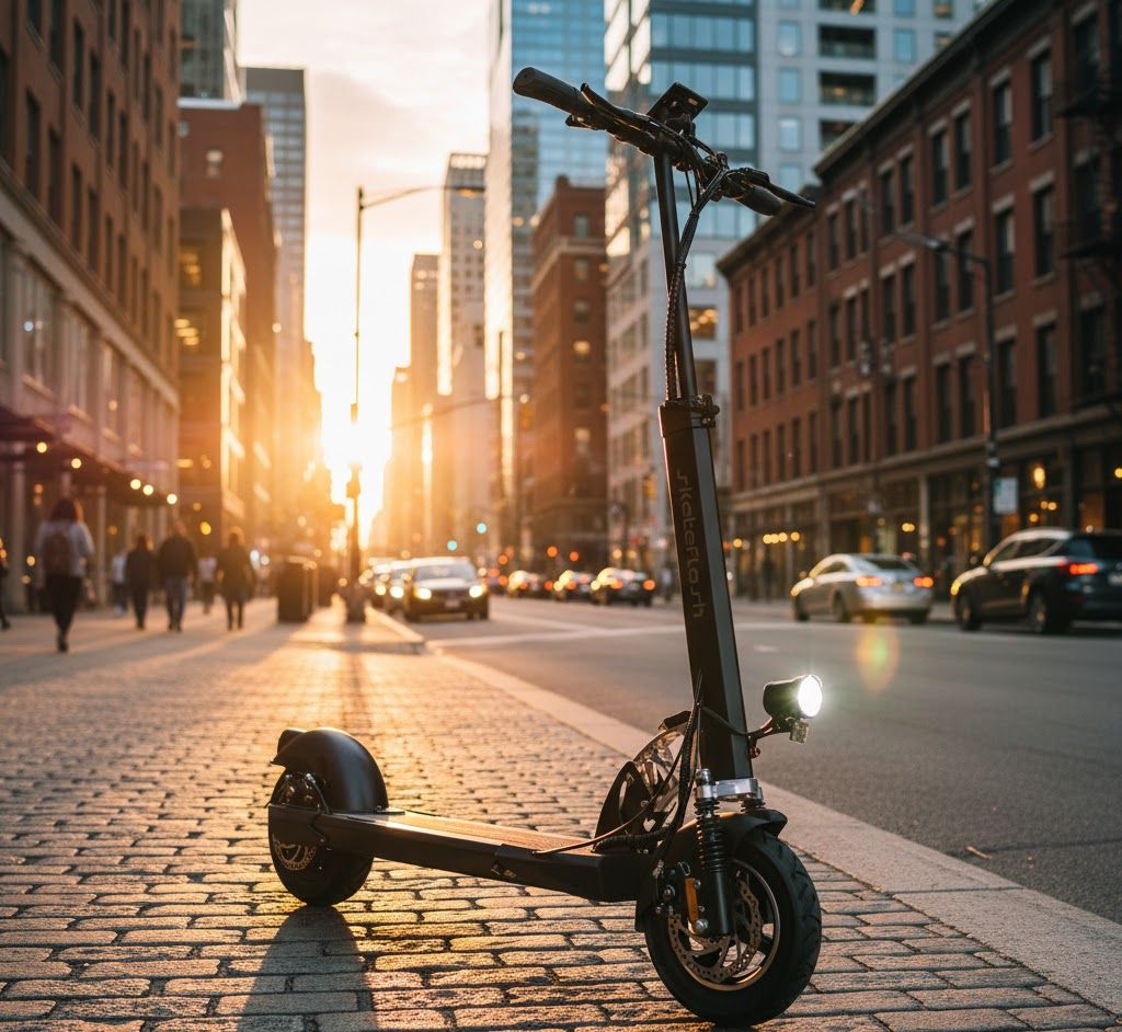Patinete eléctrico en ciclovía con luces LED.